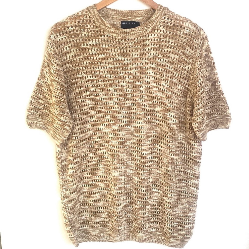 (B47)‎ NEW ASOS Design crewneck Crochet ShortSleeve mens top, Size Medium, NWOT